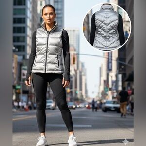 NWOT Athleta Quilted Puffer Vest Silver Metallic Vest (Sz S)